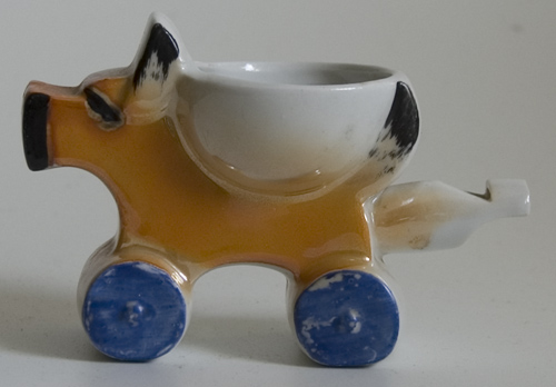 A Scarce 1920s Whistle Eggcup modelled as a Scottie Dog